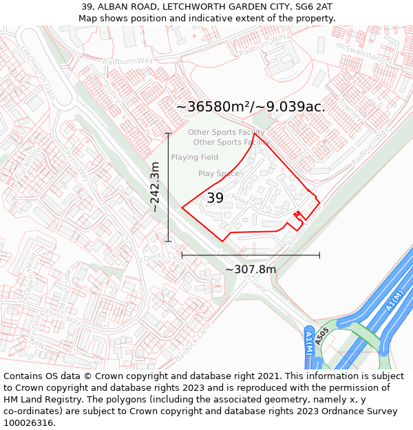 39, ALBAN ROAD, LETCHWORTH GARDEN CITY, SG6 2AT: Plot and title map