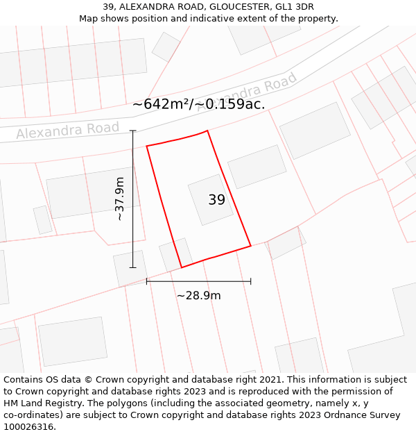 39, ALEXANDRA ROAD, GLOUCESTER, GL1 3DR: Plot and title map