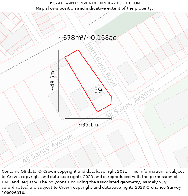 39, ALL SAINTS AVENUE, MARGATE, CT9 5QN: Plot and title map