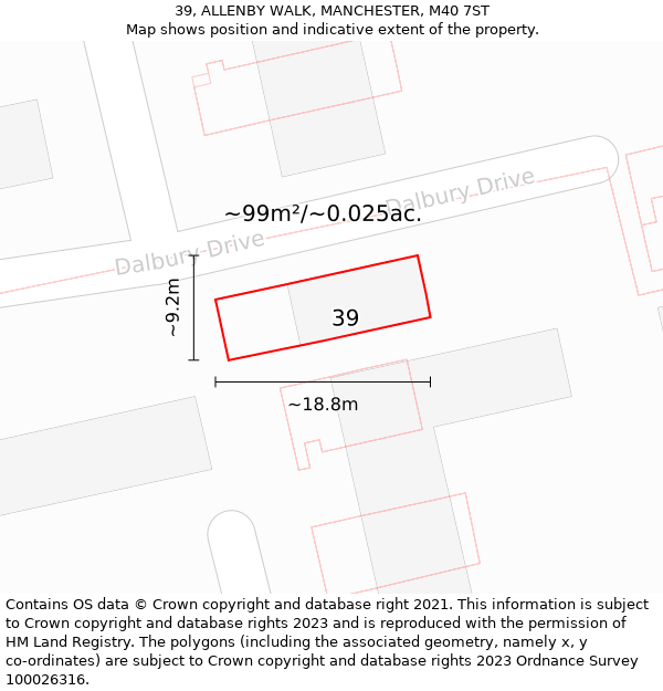 39, ALLENBY WALK, MANCHESTER, M40 7ST: Plot and title map