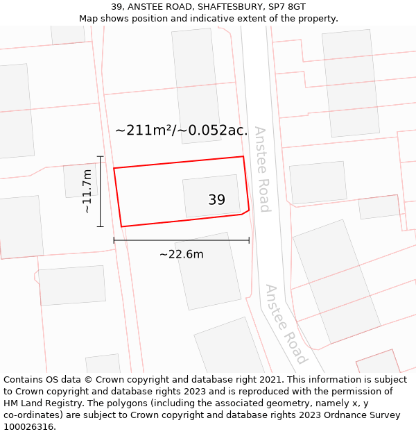 39, ANSTEE ROAD, SHAFTESBURY, SP7 8GT: Plot and title map