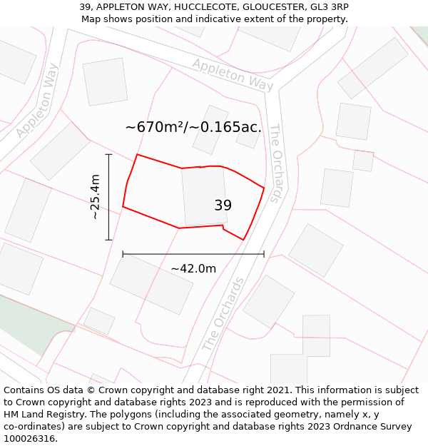 39, APPLETON WAY, HUCCLECOTE, GLOUCESTER, GL3 3RP: Plot and title map