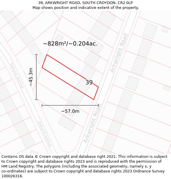 39, ARKWRIGHT ROAD, SOUTH CROYDON, CR2 0LP: Plot and title map
