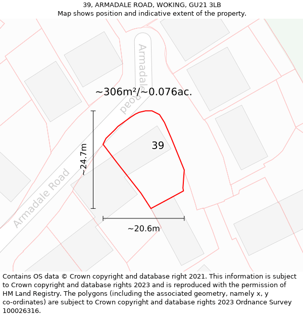 39, ARMADALE ROAD, WOKING, GU21 3LB: Plot and title map