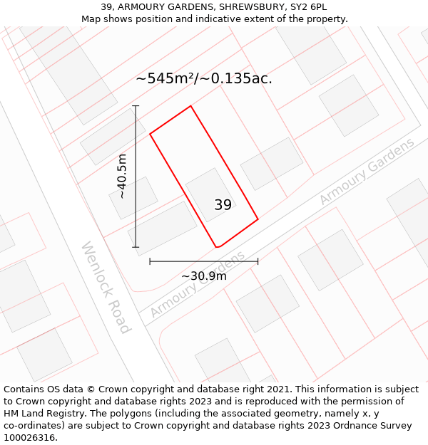 39, ARMOURY GARDENS, SHREWSBURY, SY2 6PL: Plot and title map