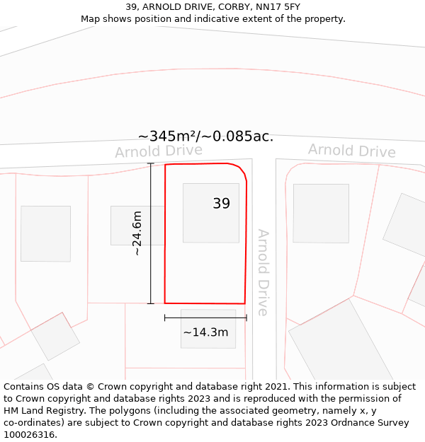 39, ARNOLD DRIVE, CORBY, NN17 5FY: Plot and title map