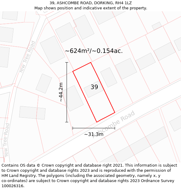 39, ASHCOMBE ROAD, DORKING, RH4 1LZ: Plot and title map