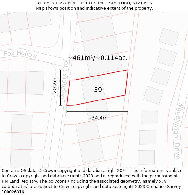 39, BADGERS CROFT, ECCLESHALL, STAFFORD, ST21 6DS: Plot and title map