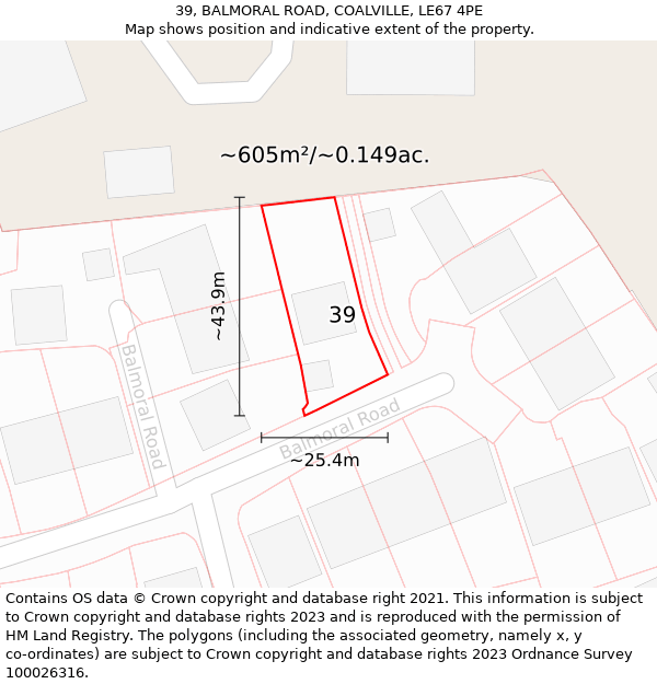 39, BALMORAL ROAD, COALVILLE, LE67 4PE: Plot and title map