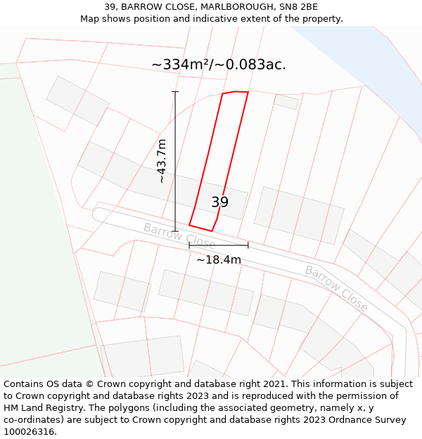 39, BARROW CLOSE, MARLBOROUGH, SN8 2BE: Plot and title map