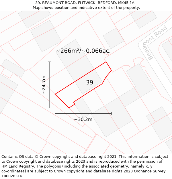 39, BEAUMONT ROAD, FLITWICK, BEDFORD, MK45 1AL: Plot and title map