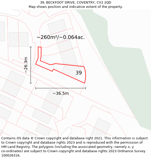39, BECKFOOT DRIVE, COVENTRY, CV2 2QD: Plot and title map