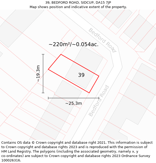 39, BEDFORD ROAD, SIDCUP, DA15 7JP: Plot and title map