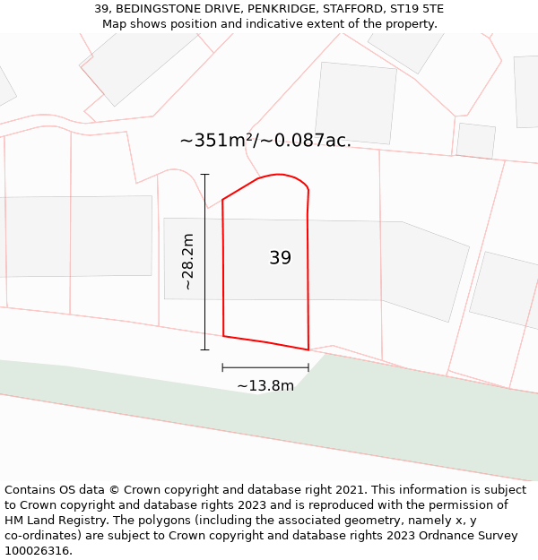 39, BEDINGSTONE DRIVE, PENKRIDGE, STAFFORD, ST19 5TE: Plot and title map