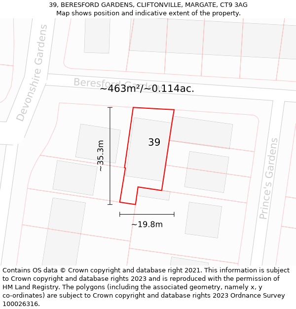 39, BERESFORD GARDENS, CLIFTONVILLE, MARGATE, CT9 3AG: Plot and title map