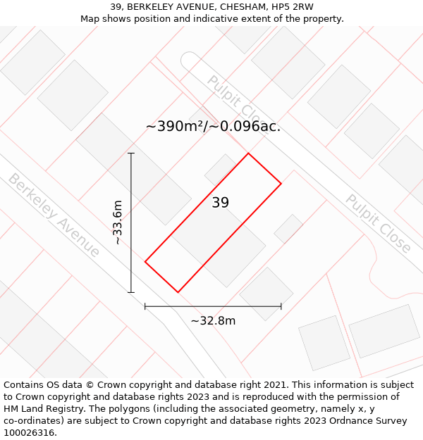 39, BERKELEY AVENUE, CHESHAM, HP5 2RW: Plot and title map