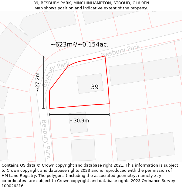 39, BESBURY PARK, MINCHINHAMPTON, STROUD, GL6 9EN: Plot and title map