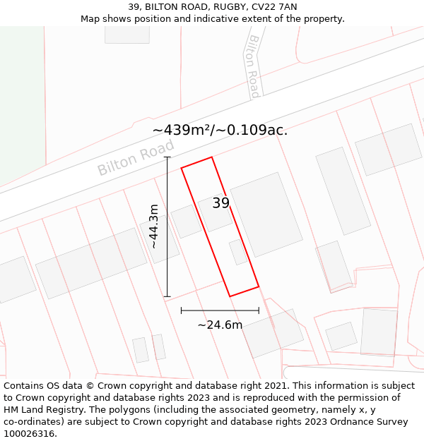 39, BILTON ROAD, RUGBY, CV22 7AN: Plot and title map