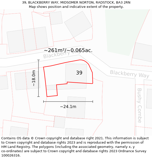 39, BLACKBERRY WAY, MIDSOMER NORTON, RADSTOCK, BA3 2RN: Plot and title map