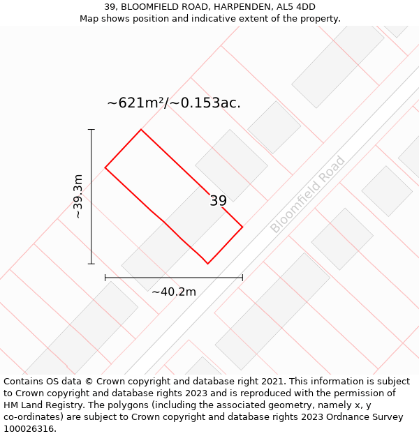 39, BLOOMFIELD ROAD, HARPENDEN, AL5 4DD: Plot and title map