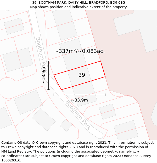 39, BOOTHAM PARK, DAISY HILL, BRADFORD, BD9 6EG: Plot and title map