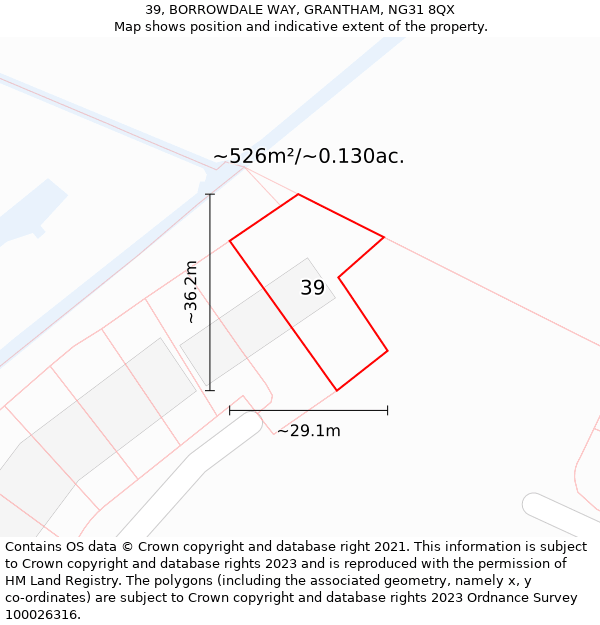 39, BORROWDALE WAY, GRANTHAM, NG31 8QX: Plot and title map