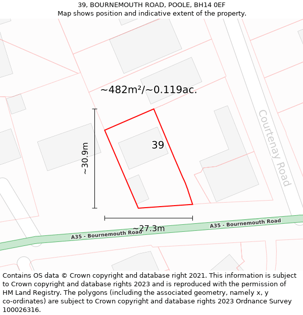 39, BOURNEMOUTH ROAD, POOLE, BH14 0EF: Plot and title map