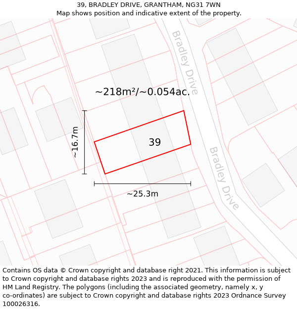 39, BRADLEY DRIVE, GRANTHAM, NG31 7WN: Plot and title map