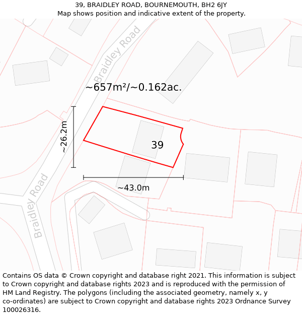 39, BRAIDLEY ROAD, BOURNEMOUTH, BH2 6JY: Plot and title map