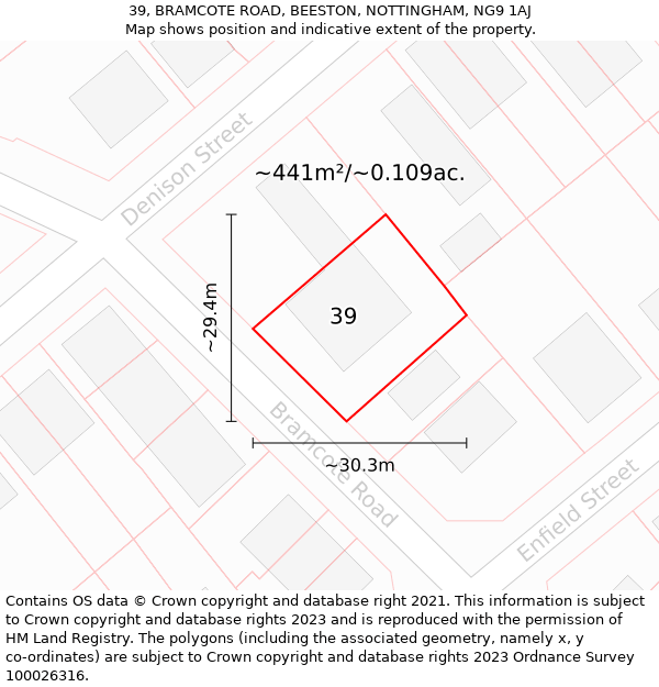 39, BRAMCOTE ROAD, BEESTON, NOTTINGHAM, NG9 1AJ: Plot and title map