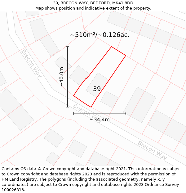 39, BRECON WAY, BEDFORD, MK41 8DD: Plot and title map