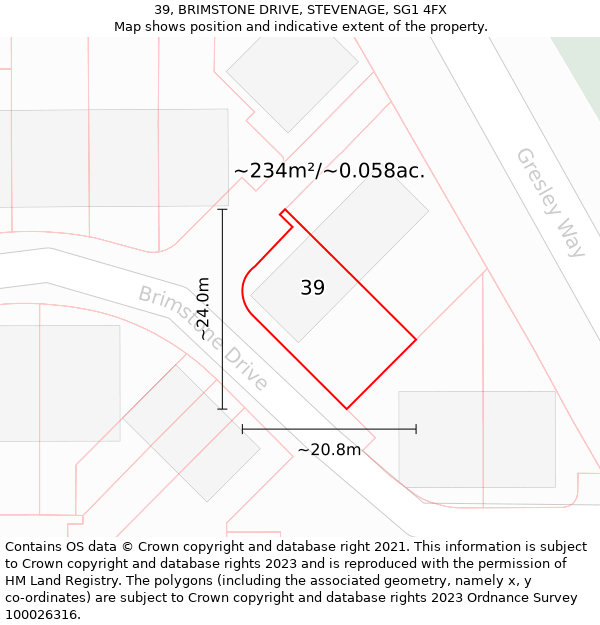 39, BRIMSTONE DRIVE, STEVENAGE, SG1 4FX: Plot and title map