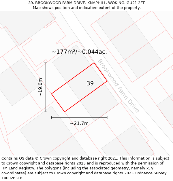 39, BROOKWOOD FARM DRIVE, KNAPHILL, WOKING, GU21 2FT: Plot and title map