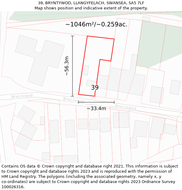 39, BRYNTYWOD, LLANGYFELACH, SWANSEA, SA5 7LF: Plot and title map