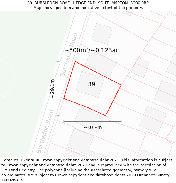 39, BURSLEDON ROAD, HEDGE END, SOUTHAMPTON, SO30 0BP: Plot and title map