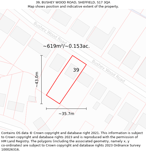 39, BUSHEY WOOD ROAD, SHEFFIELD, S17 3QA: Plot and title map