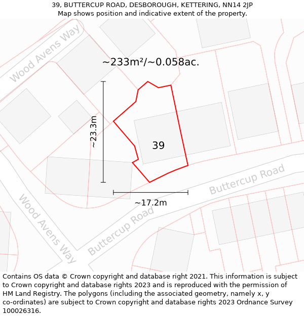 39, BUTTERCUP ROAD, DESBOROUGH, KETTERING, NN14 2JP: Plot and title map