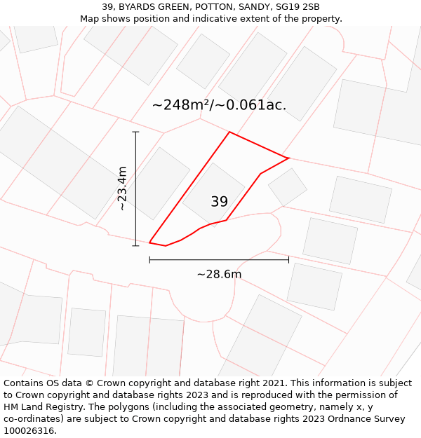 39, BYARDS GREEN, POTTON, SANDY, SG19 2SB: Plot and title map