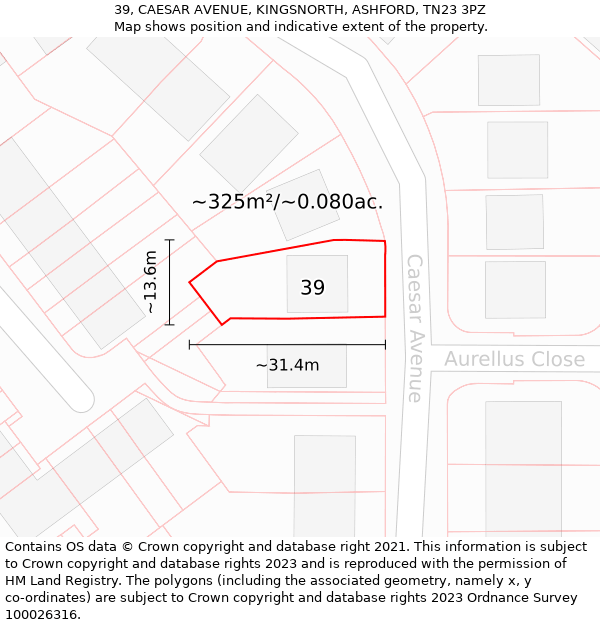 39, CAESAR AVENUE, KINGSNORTH, ASHFORD, TN23 3PZ: Plot and title map