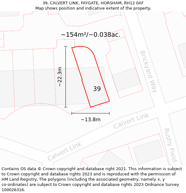 39, CALVERT LINK, FAYGATE, HORSHAM, RH12 0AF: Plot and title map