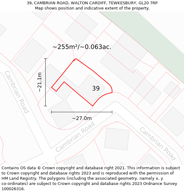 39, CAMBRIAN ROAD, WALTON CARDIFF, TEWKESBURY, GL20 7RP: Plot and title map