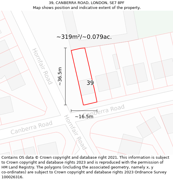 39, CANBERRA ROAD, LONDON, SE7 8PF: Plot and title map