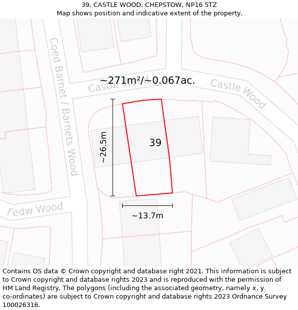 39, CASTLE WOOD, CHEPSTOW, NP16 5TZ: Plot and title map