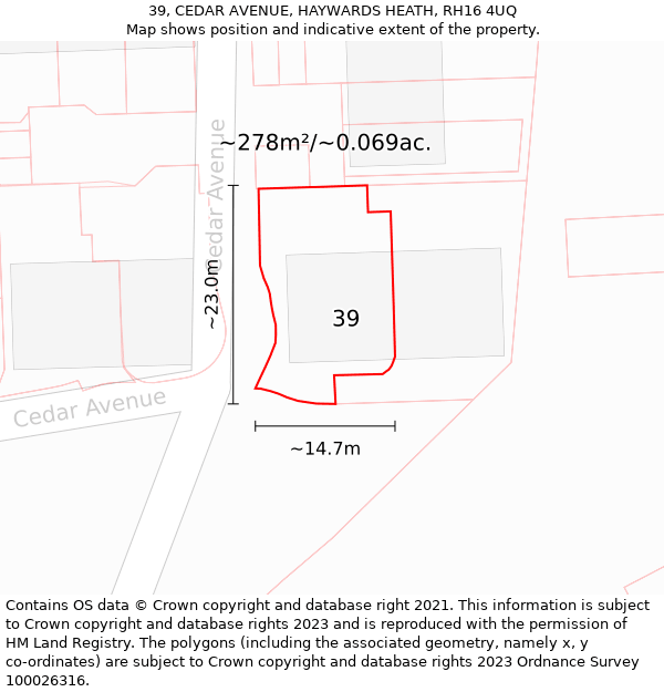 39, CEDAR AVENUE, HAYWARDS HEATH, RH16 4UQ: Plot and title map