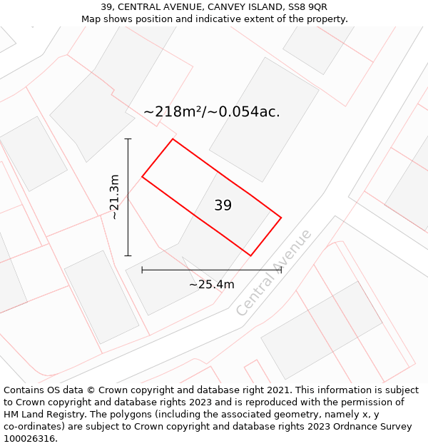 39, CENTRAL AVENUE, CANVEY ISLAND, SS8 9QR: Plot and title map