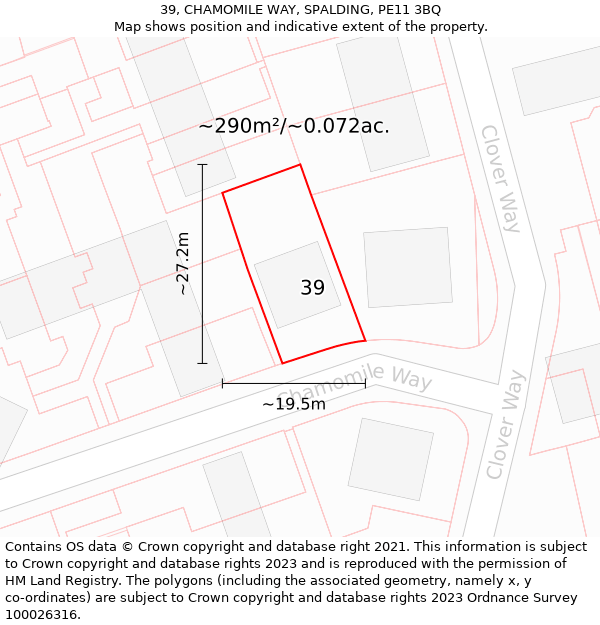 39, CHAMOMILE WAY, SPALDING, PE11 3BQ: Plot and title map