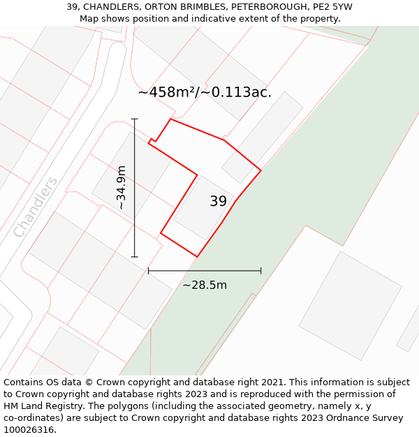 39, CHANDLERS, ORTON BRIMBLES, PETERBOROUGH, PE2 5YW: Plot and title map