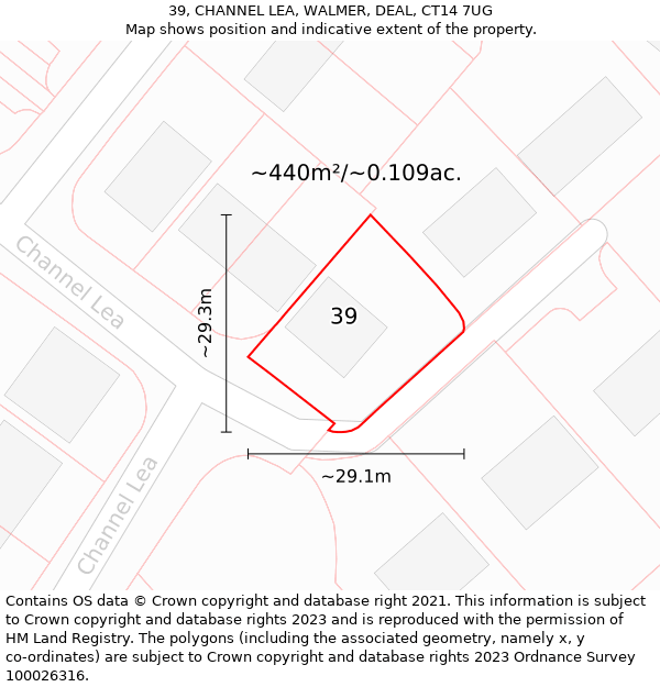 39, CHANNEL LEA, WALMER, DEAL, CT14 7UG: Plot and title map