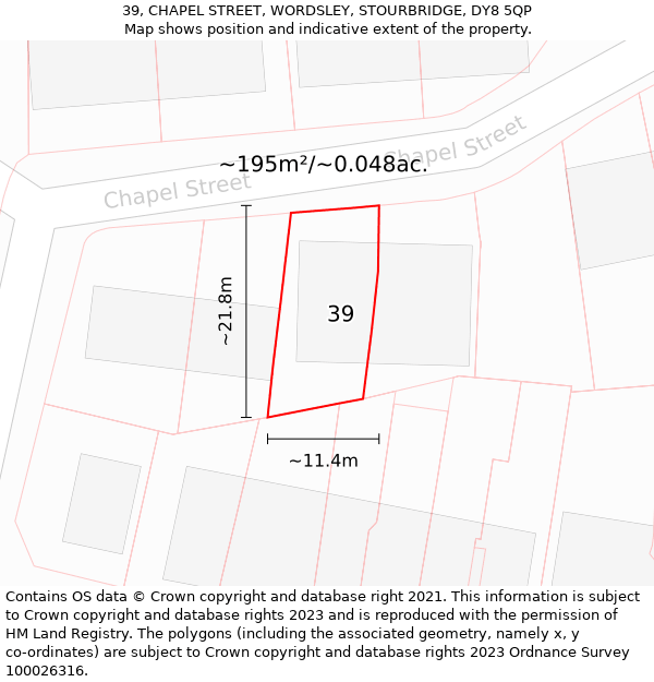39, CHAPEL STREET, WORDSLEY, STOURBRIDGE, DY8 5QP: Plot and title map