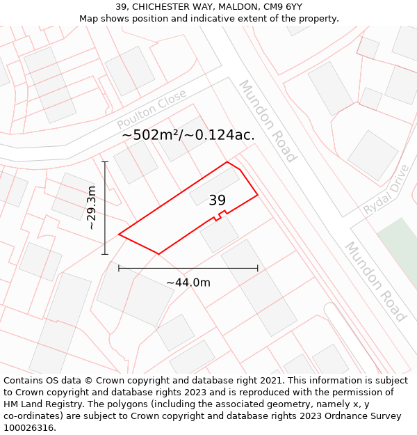 39, CHICHESTER WAY, MALDON, CM9 6YY: Plot and title map